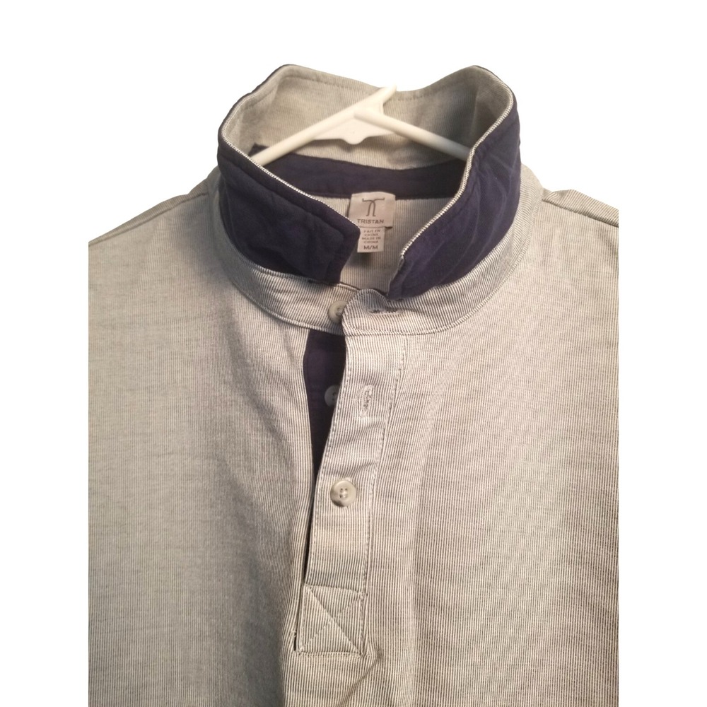 TRISTAN Cotton Short Sleeve Grey blue Dress Men's Shirt Top size M PIT TO PIT 20